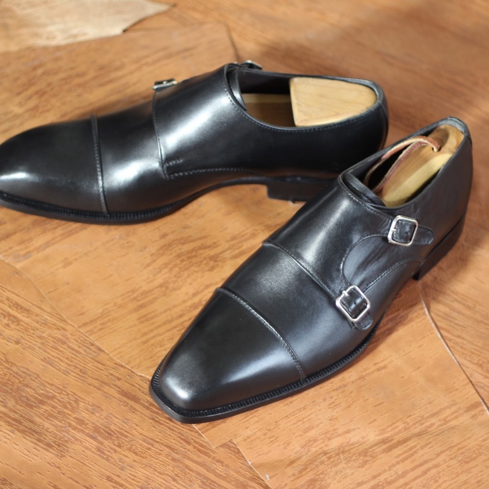Handcrafted men double buckle dress shoes